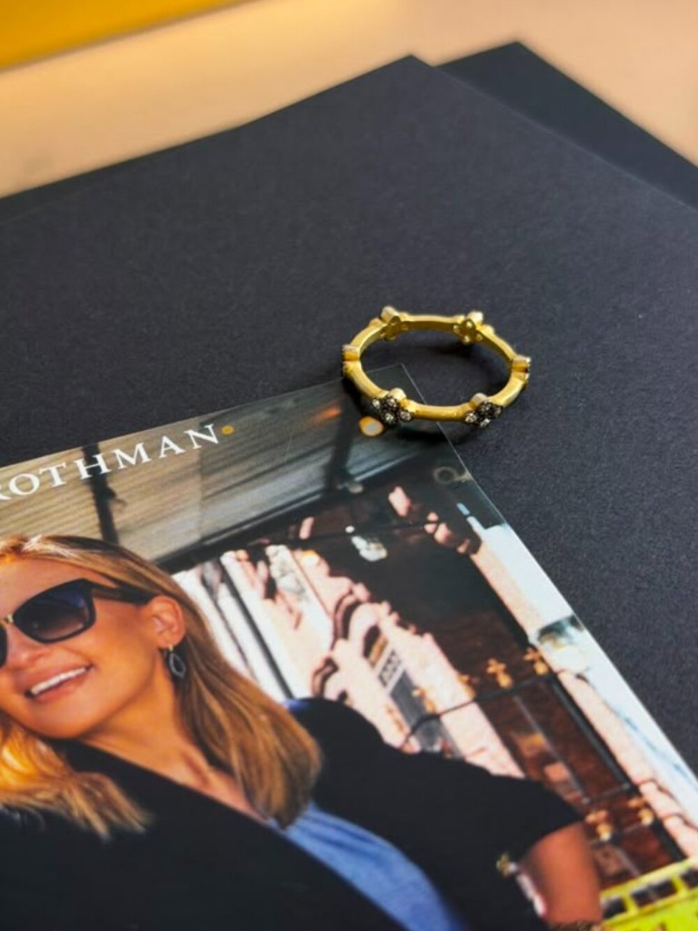 FREIDA ROTHMAN - Black and Gold Clover Stackable Rings - Size 8